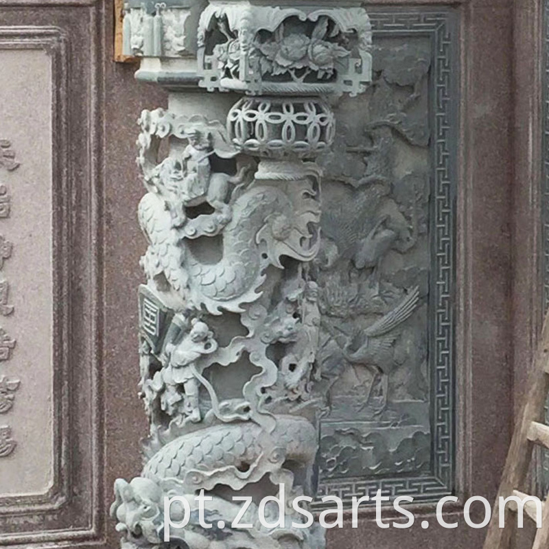 Stone Carving Blue Dragon Stone Column